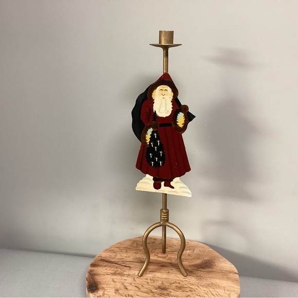 Vintage Farmhouse Old World Rustic Santa Themed Taper Candle Holder - Tall - Picture 2 of 10